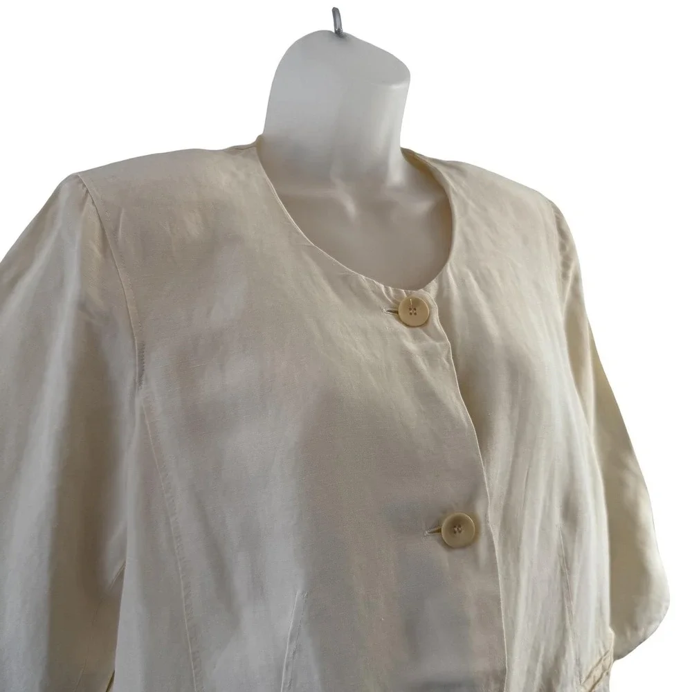 Vintage Max Mara Jacket Womens Large White Linen Silk Cropped Made‎ Italy Blazer